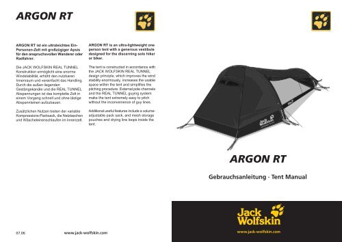 ARGON RT ist ein ultraleichtes Ein- Personen-Zelt ... - Jack Wolfskin