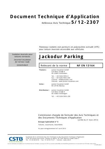 JACKODUR Parking Avis Technique 5/12-2307 - Jackon Insulation