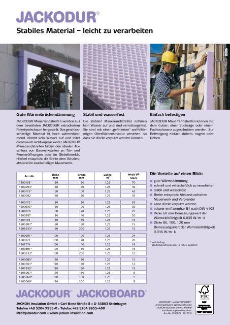 JACKODUR Mauerrandstreifen Produktblatt - Jackon Insulation