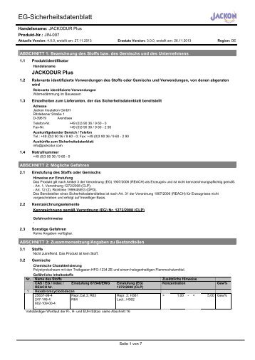 Sicherheitsdatenblatt JACKODUR Plus - Jackon Insulation