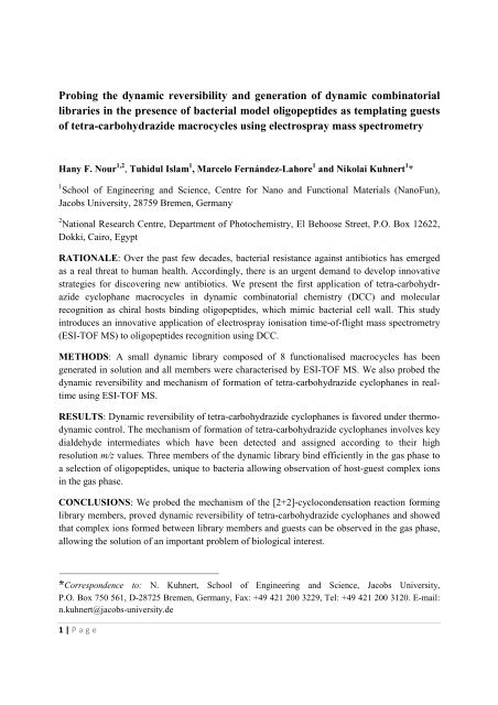 The Development of Novel Antibiotics Using ... - Jacobs University