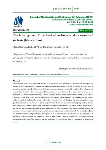 The investigation of the level of environmental awareness of students (Isfahan, Iran)