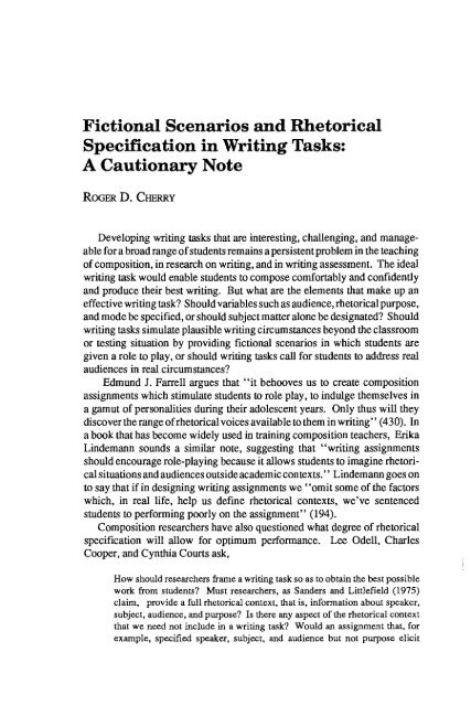 Fictional Scenarios and Rhetorical Specification in ... - JAC Online