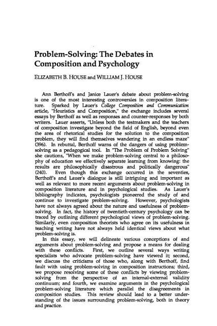 Problem-Solving: The Debates in Composition and ... - JAC Online