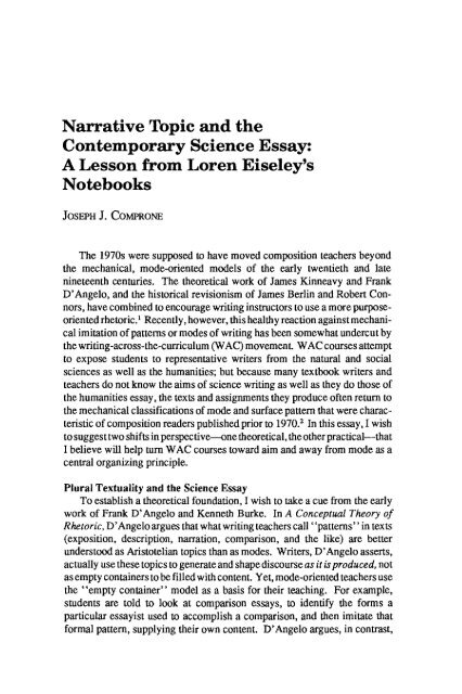 Narrative Topic and the Contemporary Science Essay ... - JAC Online