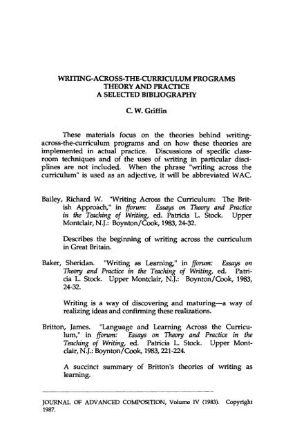 Writing Across The Curriculum Programs Theory And Jac Online Writing Across The Curriculum Programs Theory And Jac Online