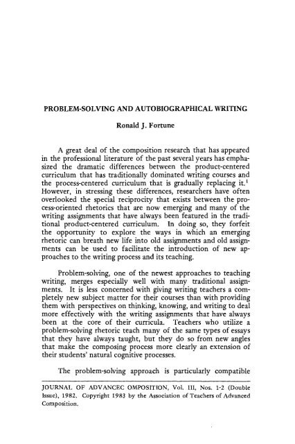 Problem-Solving and Autobiographical Writing - JAC Online