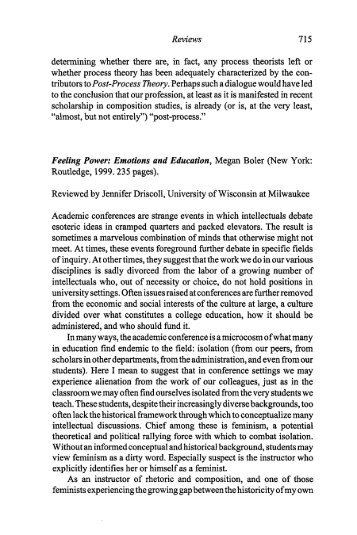 Feeling Power: Emotions and Education by Megan Boler - JAC Online