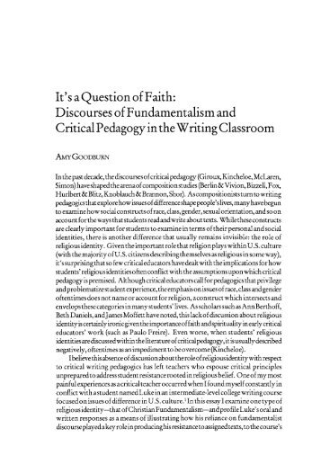 It's aQuestion ofFaith: Discourses of Fundamentalism ... - JAC Online