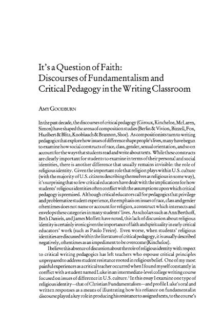 It's aQuestion ofFaith: Discourses of Fundamentalism ... - JAC Online