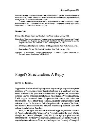 Piaget's Structuralism: A Reply - JAC Online