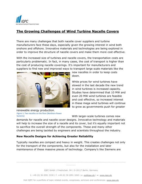 The Growing Challenges of Wind Turbine Nacelle ... - jade creative