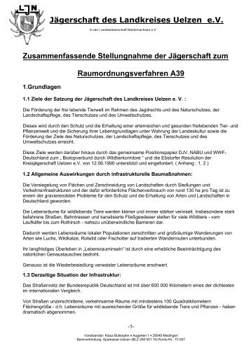 Stellungnahme der Jägerschaft des Landkreises Uelzen e.V. zum ...