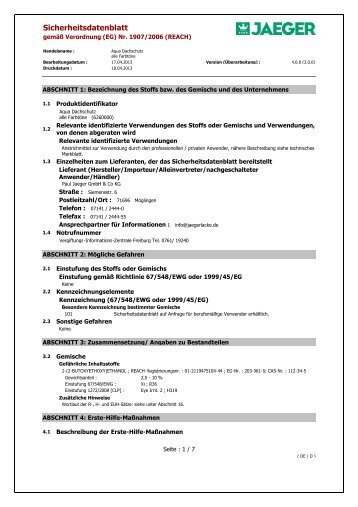 Sicherheitsdatenblatt - Paul Jaeger GmbH & Co. KG