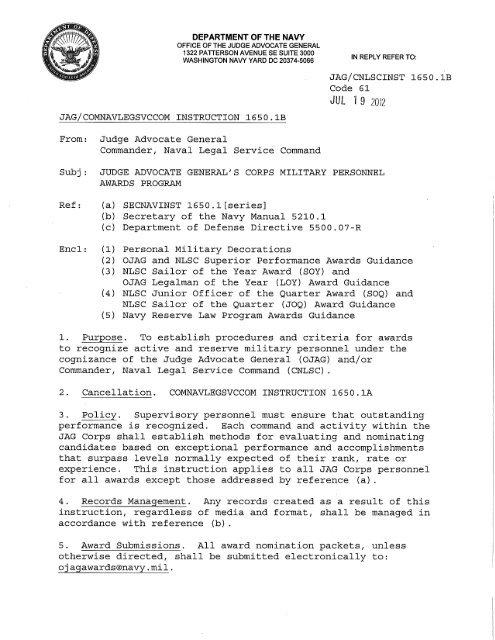 Jul 1 9 2012 U S Navy Judge Advocate General S Corps