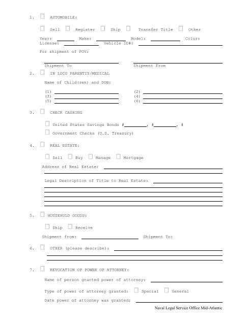 POWER OF ATTORNEY WORKSHEET