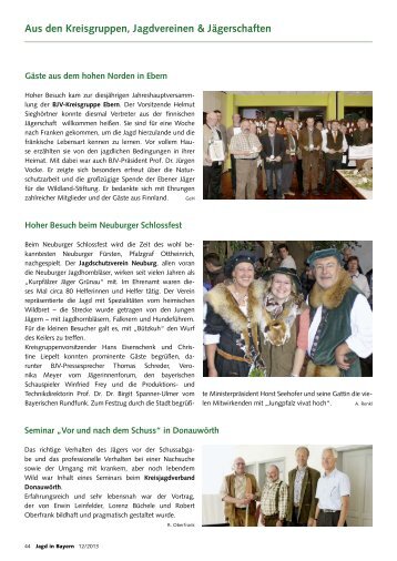 Aus den Kreisgruppen, Jagdvereinen & Jägerschaften