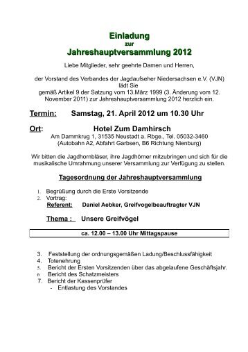 Einladung Jahreshauptversammlung 2012 - Verband der ...