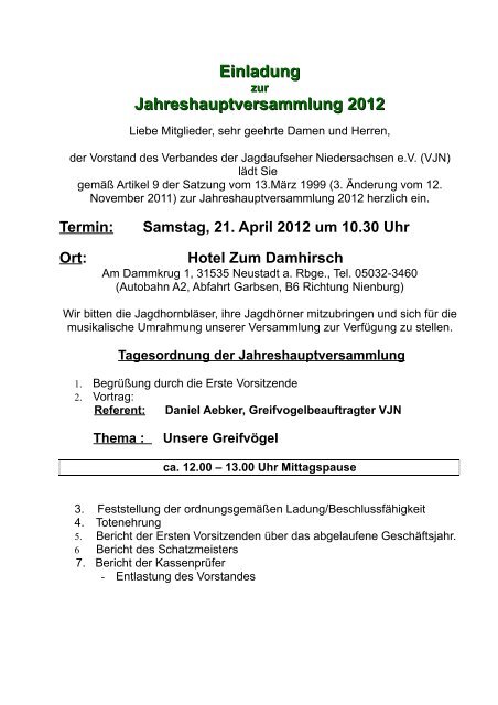 Einladung Jahreshauptversammlung 2012 - Verband der ...