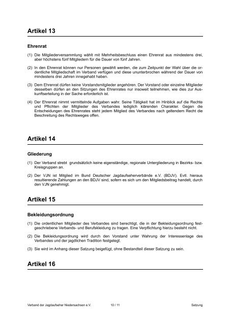 Satzung des VJN e.V. 2011 - Verband der Jagdaufseher ...