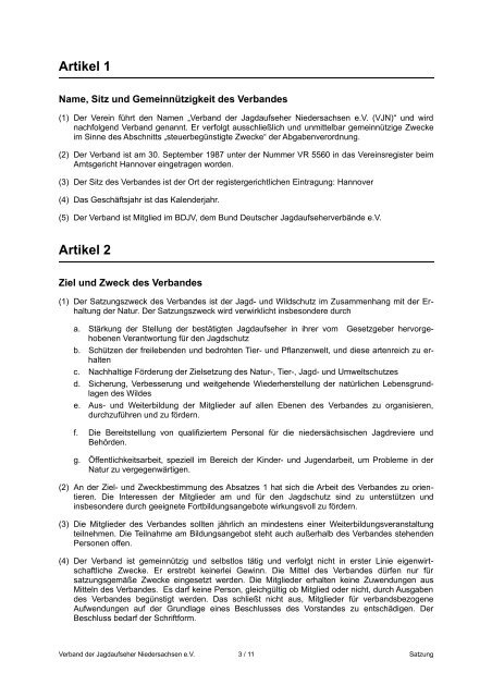 Satzung des VJN e.V. 2011 - Verband der Jagdaufseher ...