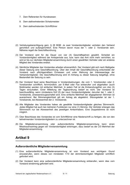 Satzung des VJN e.V. 2011 - Verband der Jagdaufseher ...