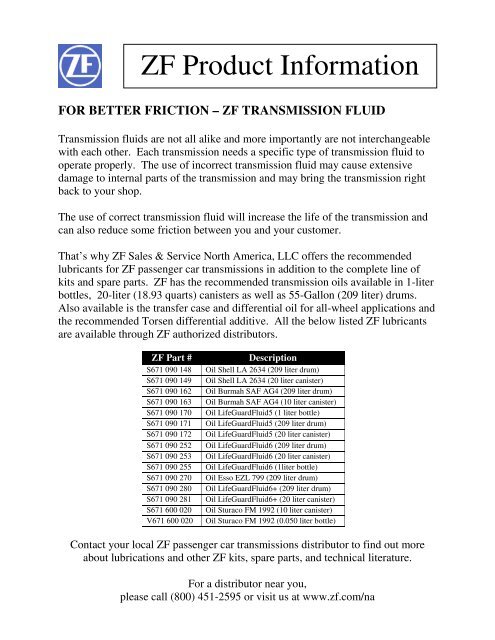 Zf Transmission Fluid Chart