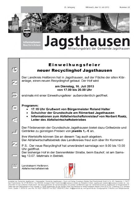 Einweihungsfeier neuer Recyclinghof Jagsthausen - in der ...