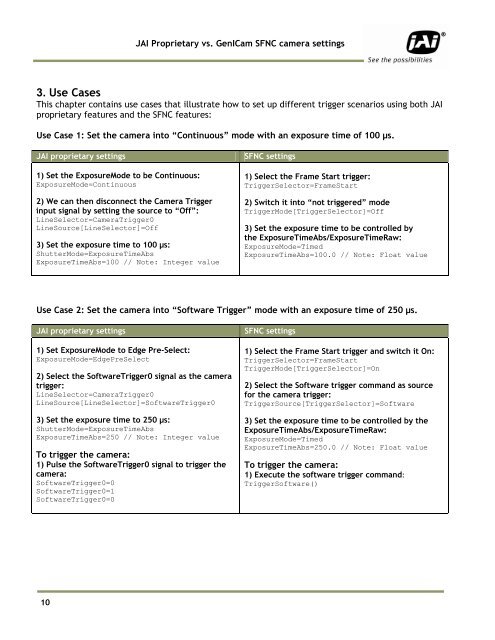 Differences between JAI proprietary and GenICam SFNC camera ...