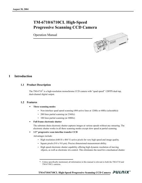 TM-6710/6710CL High-Speed Progressive Scanning ... - JAI Pulnix