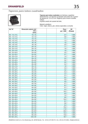 Tapones para tubos cuadrados - Dransfeld GmbH & Co. KG