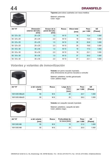 Tapones para tubos cuadrados - Dransfeld GmbH & Co. KG