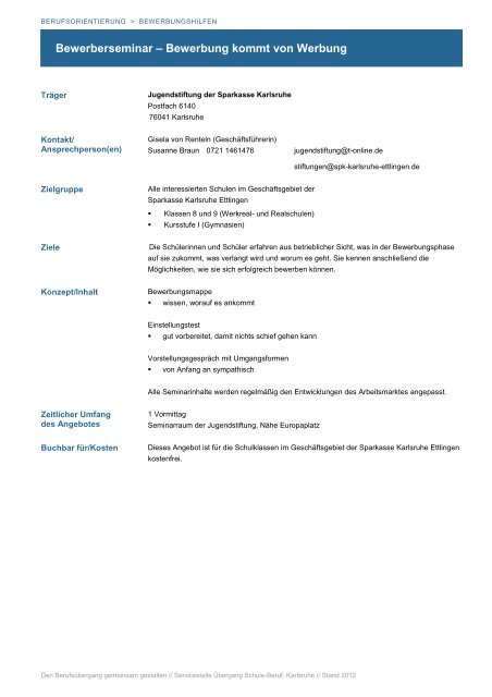 Angebote Berufsorientierung - Jugendagenturen Karlsruhe