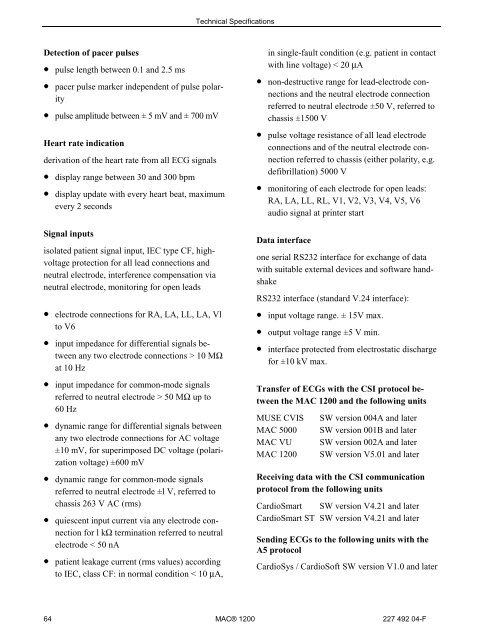 MAC Â® 1200 Operations Manual - Jaken Medical...