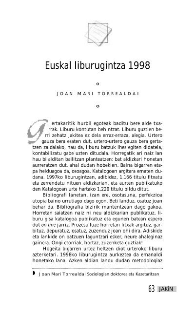 Euskal liburugintza 1998 - Jakin