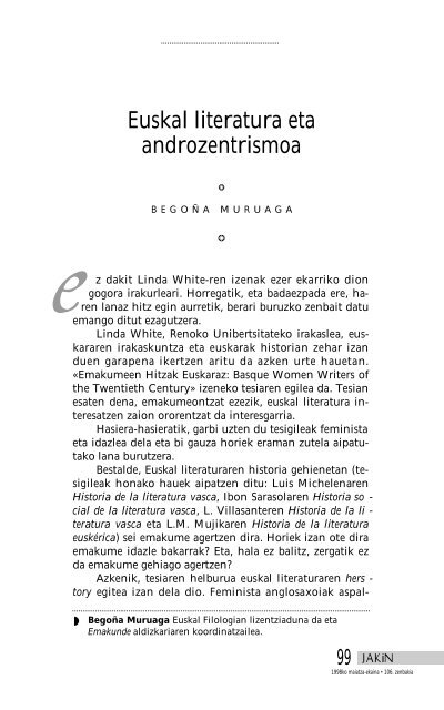 Euskal literatura eta androzentrismoa - Jakin