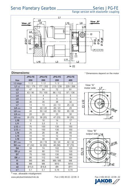 Servo Planetary Gearbox Series JPG-FE - JAKOB Antriebstechnik