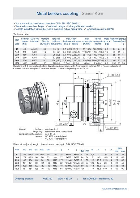 Metal bellows coupling I Series KGE - JAKOB Antriebstechnik