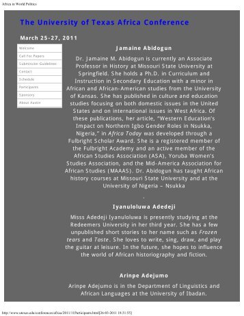 List of Participants - Stolten's African Studies Resources