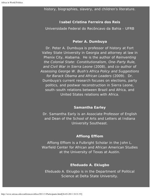 List of Participants - Stolten's African Studies Resources