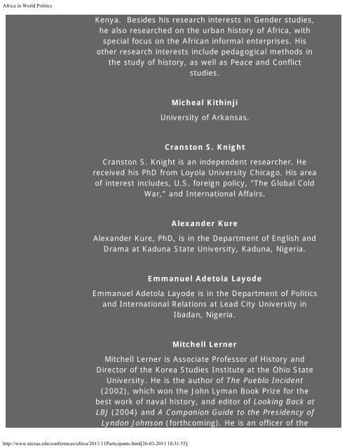 List of Participants - Stolten's African Studies Resources