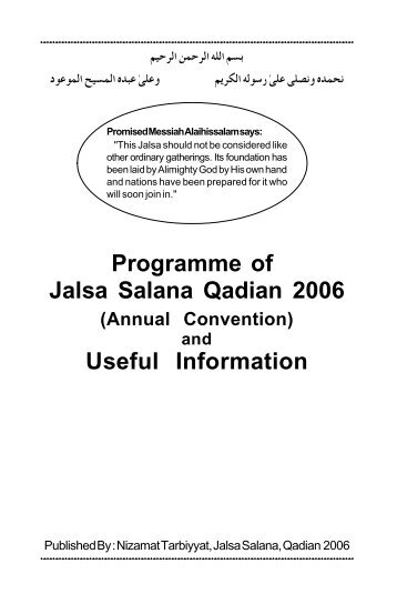 Programme of Jalsa Salana Qadian 2006 Useful Information