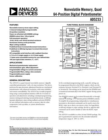 AD5233 Nonvolatile Memory, Quad 64-Position ... - Analog Devices