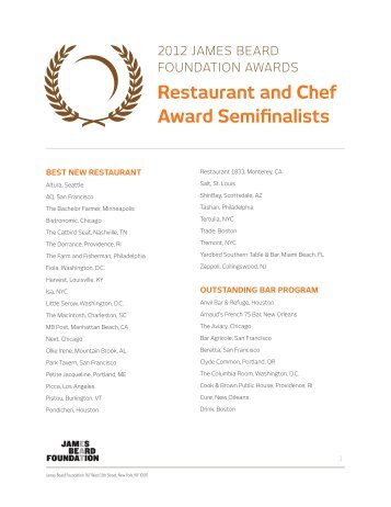 Restaurant and Chef Award Semifinalists - James Beard Foundation