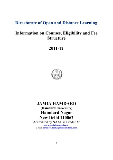 DODL Academic Programmes 2011 - Jamia Hamdard