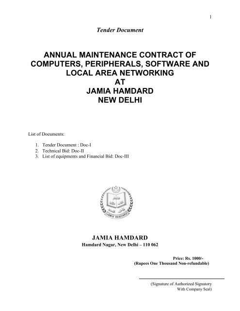 annual maintenance contract of computers ... - Jamia Hamdard