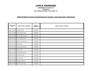 Odd Semester Examination - 2010 - Jamia Hamdard