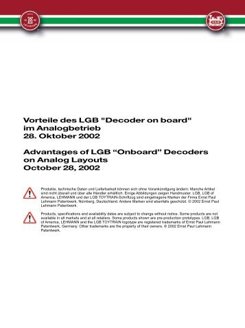 Vorteile des LGB Decoder on board im ... - Champex-Linden