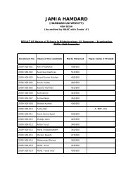 Result of M.Sc. (Biotechnology) Semester-III 2010 - Jamia Hamdard