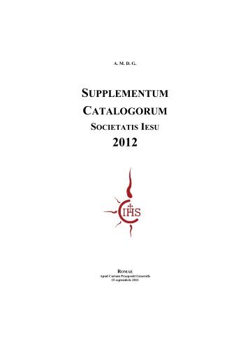 supplementum catalogorum societatis iesu 2012 - Jamshedpur Jesuits